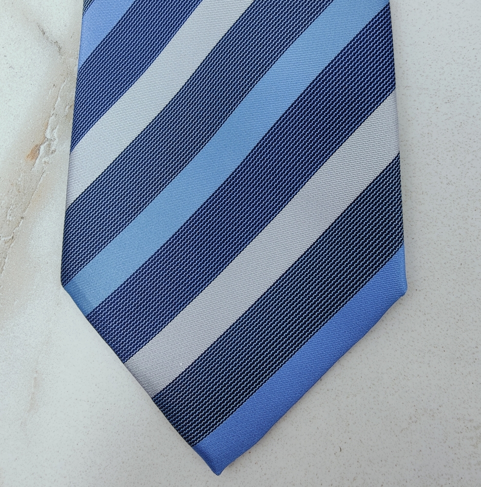 Hisdern Men's Handmade Blue Gray Striped 3.5" Tie